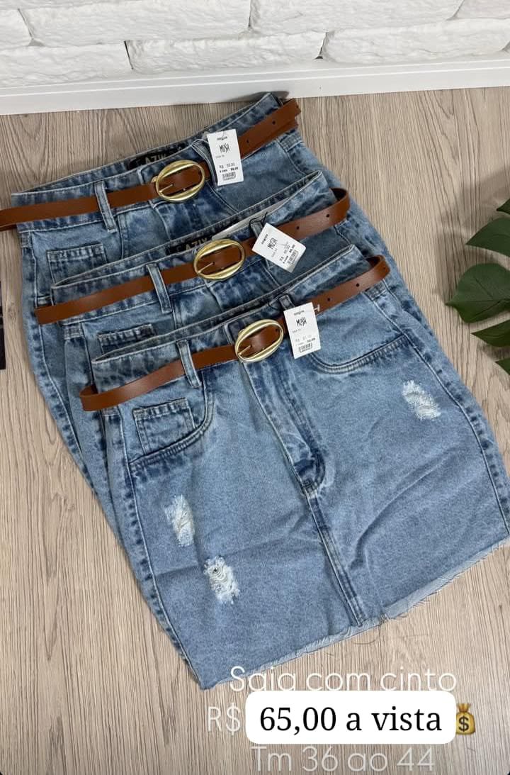 Saia Jeans Feminina com Cinto - Belle Lily