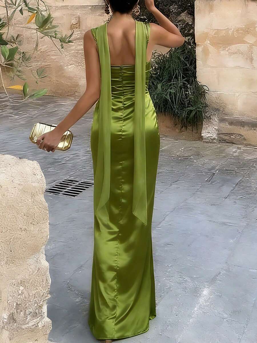 Vestido Longo Elegante Top Dazzle Chic Verde oliva - Belle Lily